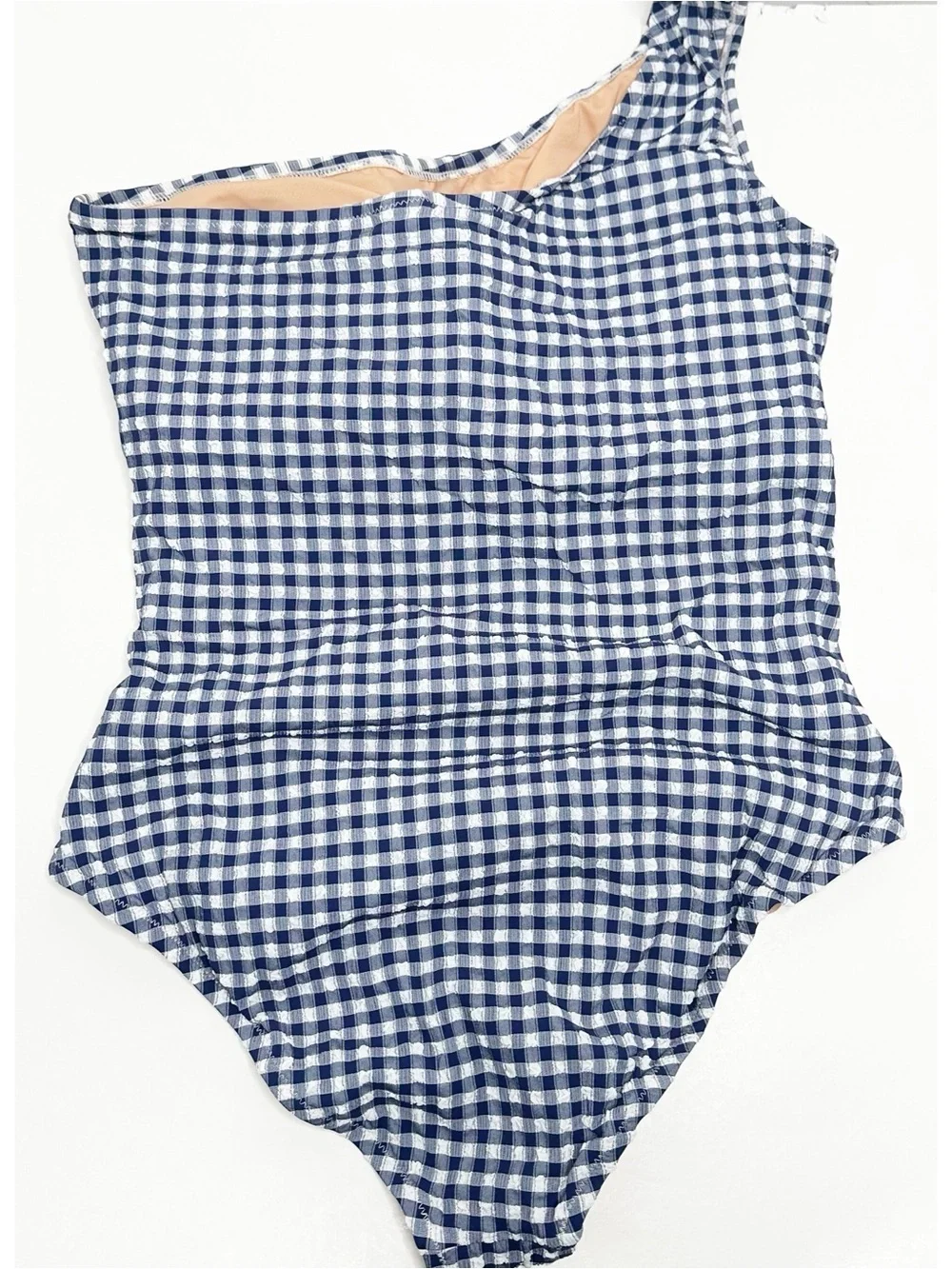 J. Crew New! Sleek Ruched Gingham One-Shoulder One-Piece Swimsuit Size 16